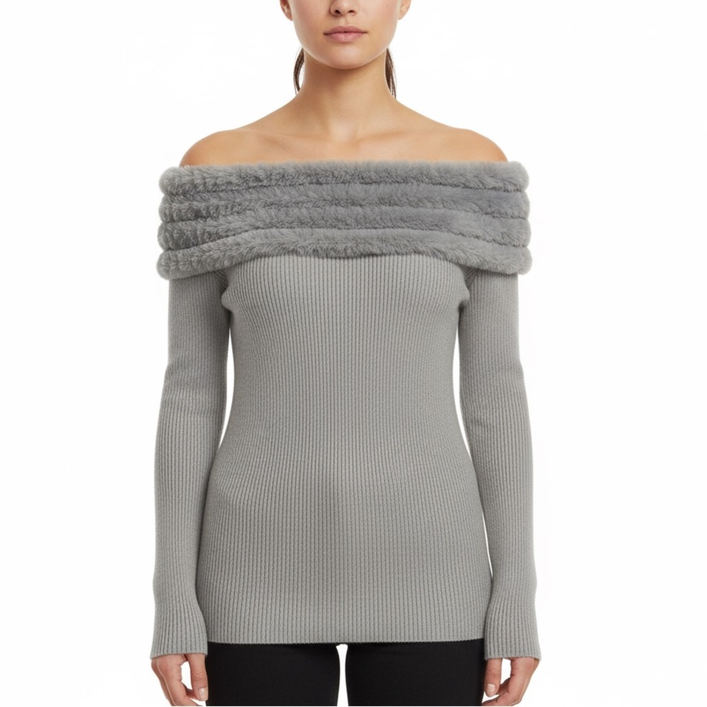 Love Token Gray Off-Shoulder Sweater